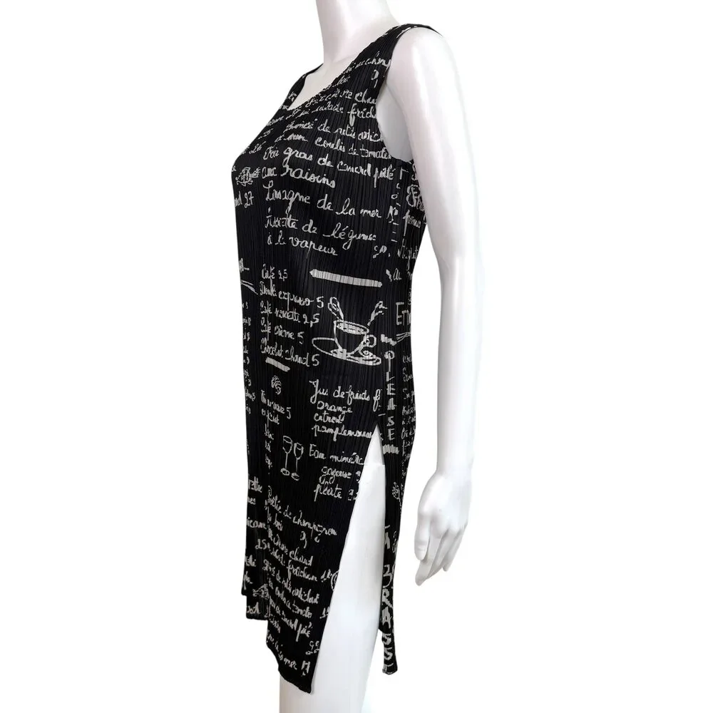 Issey Miyake Pleats Please Black & White Cafe Chalkboard Menu Printed Pleated S